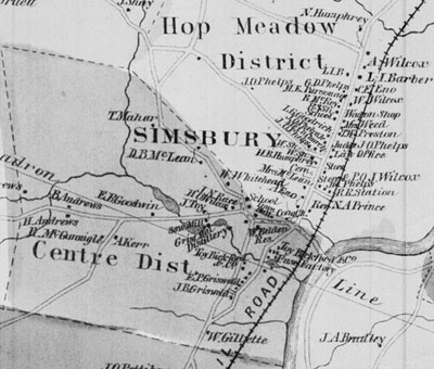 Portion of an 1869 Baker & Tilden Atlas of Hartford City and County: Simsbury