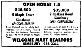 Classified Ad for 5 Maple Court in June 1977